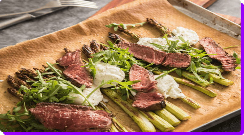 Ketogene Ernährung mit Spargel und Rindfleisch